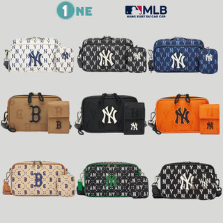 Túi đeo chéo mlb ny monogram nylon jacquard crossbody bag boston red sox brown size 18 full tag mac