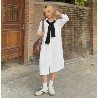 Váy sơ mi form rộng tay dài basic