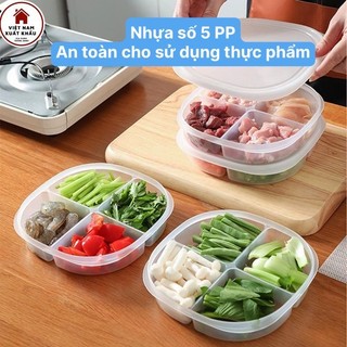 Hộp Chia Thực Phẩm 4 Ngăn RAKUEN Xuất Nhật 720ml Nắp Dẻo Kín Bảo Quản Thức Ăn
