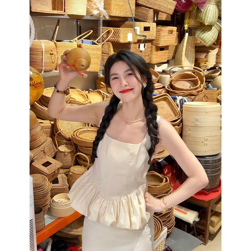 [S2.719] Set Áo Be Peplum Mix Chân Váy Midi Dáng Dài Hàng 2 Lớp Dày Dặn | BigBuy360 - bigbuy360.vn