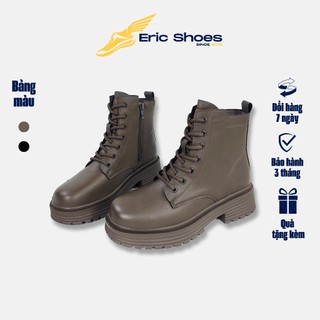 Boot Nữ Chen, Bốt da nữ cổ thấp thời trang thu đông, Boot độn đế có khóa dây kéo