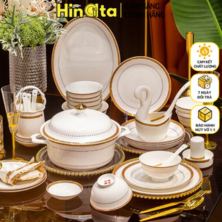 Set bát sứ hoàng gia HINATA bộ bát đĩa gia đình chén dĩa ăn cơm bát ô tô dùng cho lò nướng, máy rửa bát thanh lịch