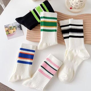 Tất vớ sọc cổ trung nam nữ unisex hot trend phối màu chất mỏng nhẹ thoáng mát Cotton
