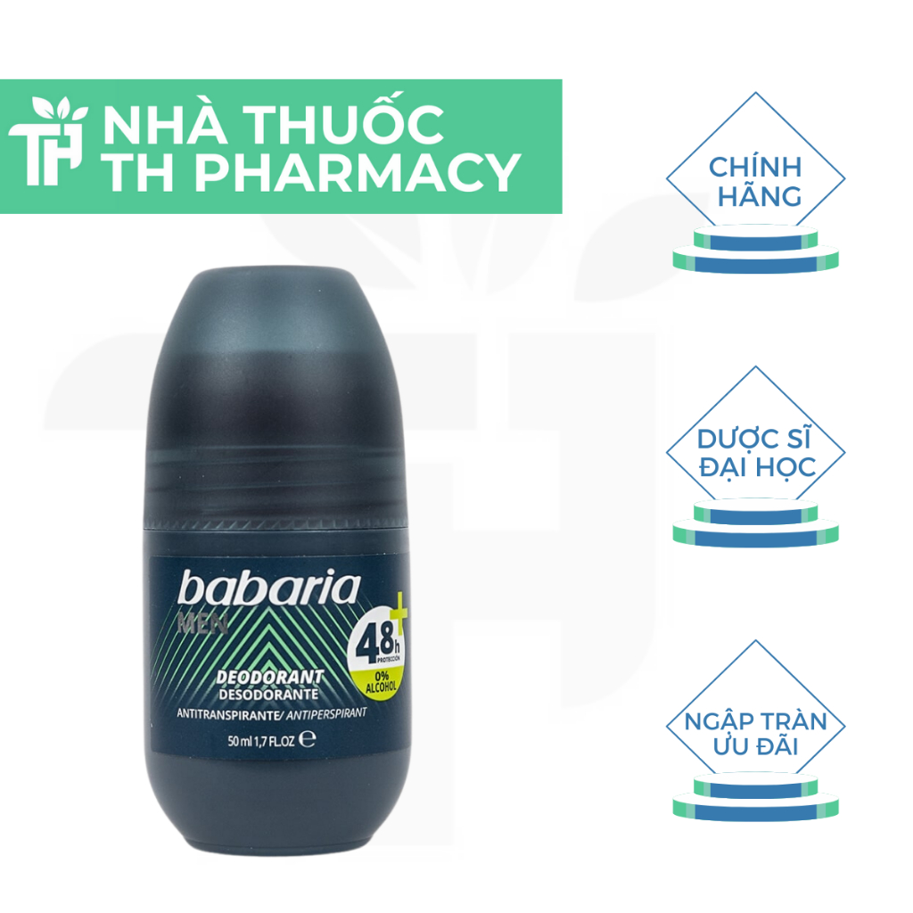Lăn khử mùi Babaria tinh chất Olive/ Men 50ml TH Pharmacy