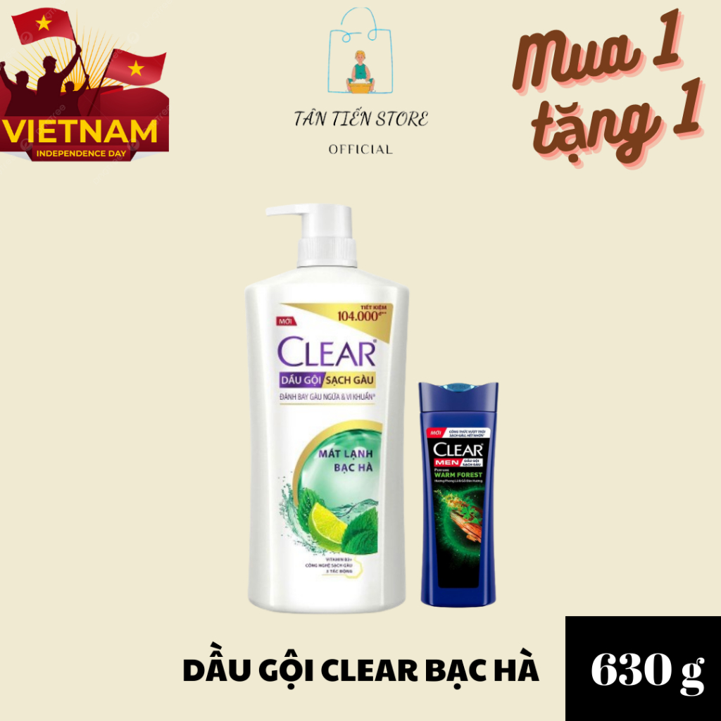 Clear Dầu Gội Bạc Hà 630g + Tặng Kèm Clear Men 140g