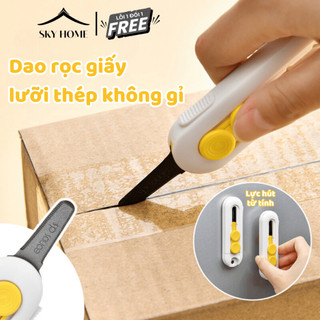 Dao rọc giấy thép không gỉ chống dính teflon dao rọc giấy mini từ tính đầu cắt đôi hồ quang răng cưa - sky home