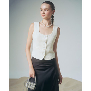 Áo Gile Waistcoat Cổ U Vải Tweed Amani |4224 | Lana Official