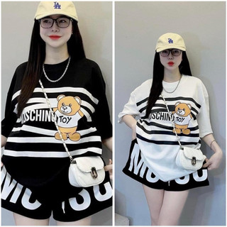   Set bộ đùi chất cotton su form rộng tay lỡ - Moschi su