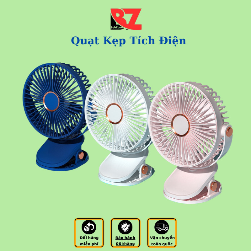 Quạt Tích Điện Để Bàn - Kẹp Bàn Bubzone 10.000mAh 10h-20h liên tục, Sạc Type C + Có đèn Q8