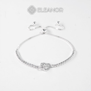 Vòng tay nữ dây rút bạc 925 Eleanor Accessories mặt trái tim đính đá phụ kiện trang sức lắc tay 7337