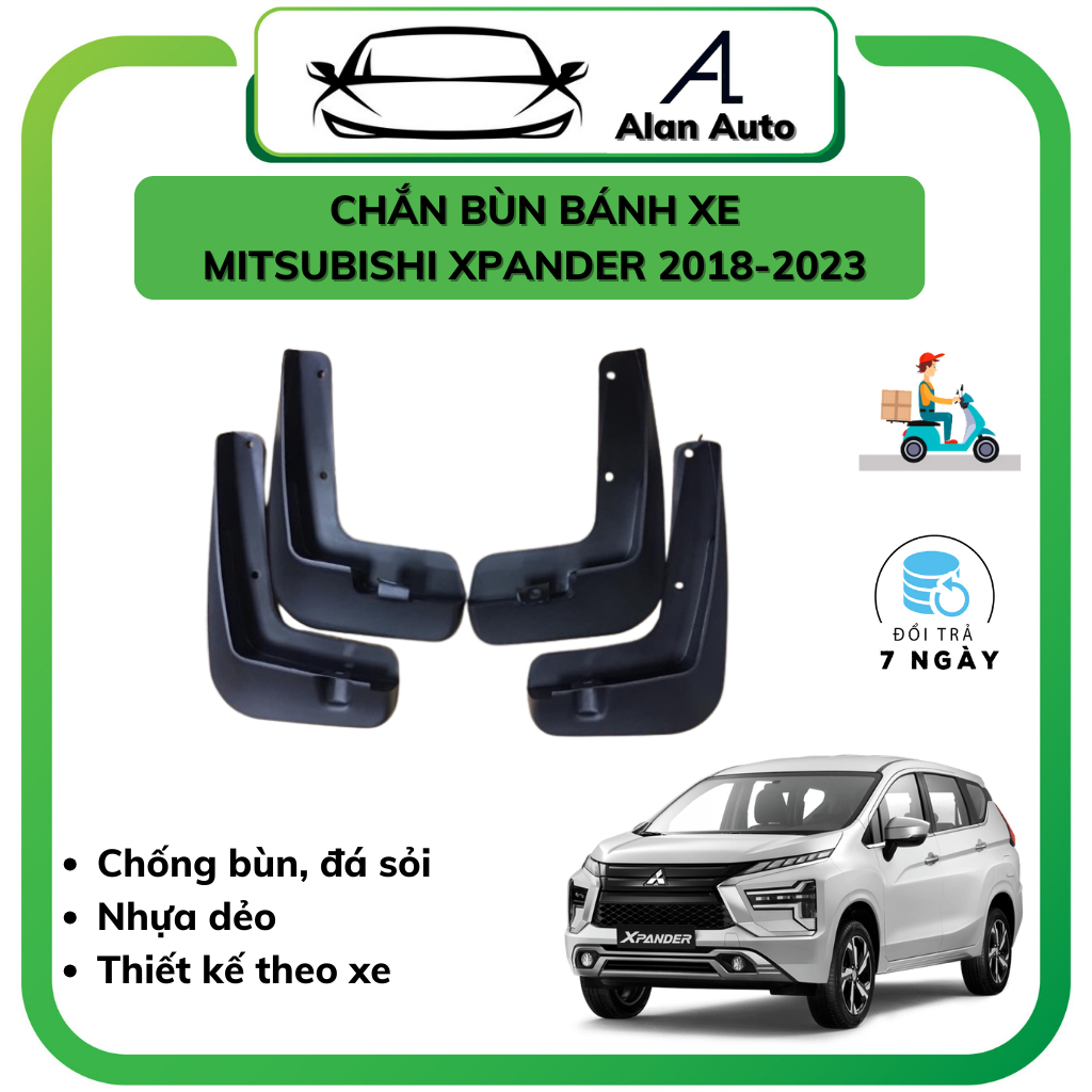 Chắn bùn bánh ô tô Mitsubishi Xpander 2018-2023, bộ chắn bùn 4 bánh xe, Nhựa dẻo bền bỉ chống đất đá