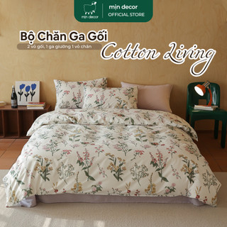 Bộ Chăn Ga Gối Cotton Living Mịn Decor Mềm Mịn Thoáng Mát, Miễn Phí Bo Chun Làm Phủ, Hoạ Tiết Hoa Lá (2)