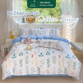 Bộ Chăn Ga Gối Cotton Living Mịn Decor Mềm Mịn Thoáng Mát, Miễn Phí Bo Chun Làm Phủ, Hoạ Tiết Hoa Lá Trennding 2024 (1)