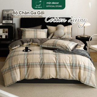 Bộ Chăn Ga Gối Cotton Living Mịn Decor (Không Kèm Ruột), Drap Đủ Size 1m2 Đến 2m2 Vỏ Chăn Có Khoá Kéo - Hoạ Tiết Kẻ (2)
