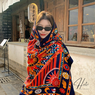 Khăn Choàng Cổ Boho Nữ Unisex, Khăn Quàng Cổ Dày Dặn Chất Liệu Thổ Cẩm Đa Dạng Cho Chị Em Cháy Phố Mùa Hè - HOTI - KCB04