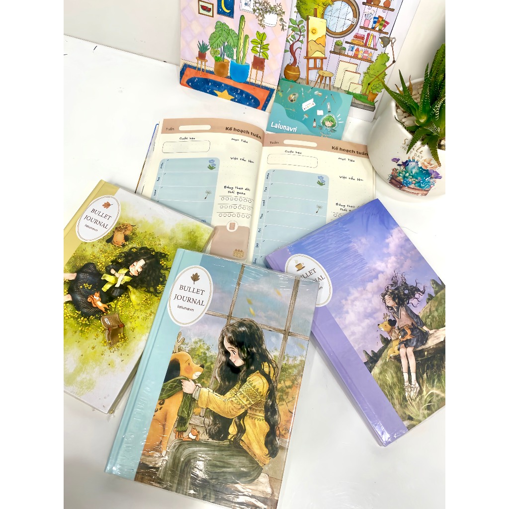 Sổ tay Bullet Journal 120Gsm ghi chép A5 planner kế hoạch Lalunavn vintage cute - B88