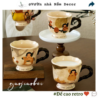Cốc sứ Lady đế cao phong cách retro hình vẽ thủ công