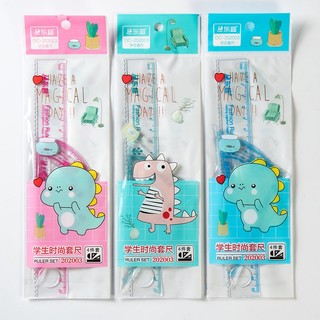 Bộ 4 cây thước - thước thẳng 15cm - eke 45 độ - eke 60 độ - thước đo góc 180 độ cho bé