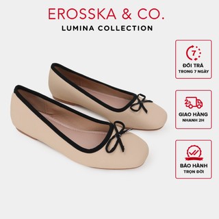 Erosska Lumina - Giày búp bê Hàn Quốc Hàn Quốc đế cao su da mềm đính nơ màu nude  Version 2_ EF017