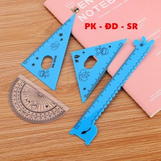 Bộ 4 cây thước kẻ góc cho bé gồm thước thẳng 15cm - eke 45 độ - eke 60 độ - thước đo góc 180 độ - siêu rẻ
