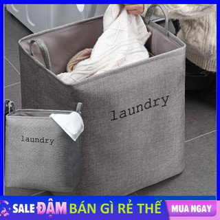 Giỏ đựng quần áo dơ gấp gọn laundry loại lớn chất liệu vải bố dày chống thấm nước khung chắc chắn