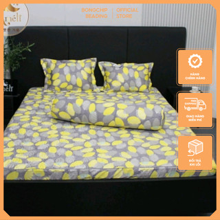 Bộ ga gối chun trần bông cotton 100% BONGCHIP, ga chun đủ size nệm, 2 vỏ gối 45x65 trần lót bông mỏng khóa kéo