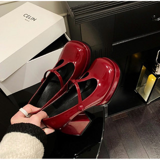 ORDER - Giày mũi tròn viền gót vuông 9,5 cm 34-39 da bóng