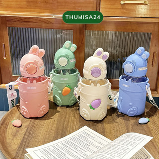 Bình nước nhựa tai thỏ cao cấp có ống hút nước cho bé tặng stiker