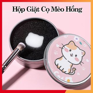 Hộp phủi cọ khô Mèo Hồng vệ sinh cọ trang điểm tiện lợi siêu xinh