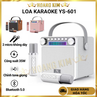 Loa bluetooth mini karaoke kèm mic YS-601 không dây đổi giọng kèm 2 mic hát công suất 35W - Bảo hành 12 tháng