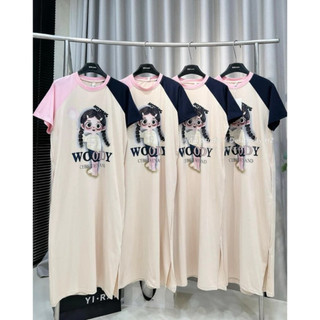 Đầm suông nữ dáng dài cộc tay WOODY , váy xuông mùa hè cá tính