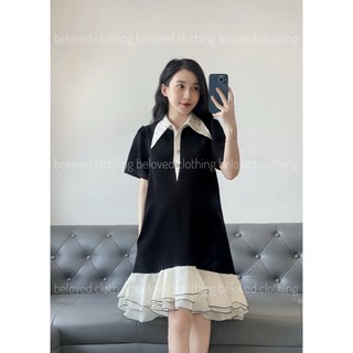Váy cổ đính đá chân bèo (L1, Ảnh thật shop tự chụp)