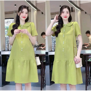 Váy yt44, đầm babydol cổ sen đuôi cá chất đũi gân from rộng