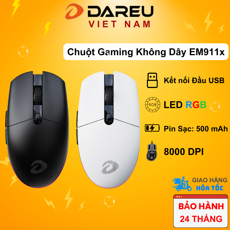 Chuột không dây DAREU EM911X Gaming (RGB, Lightweight: 72g)