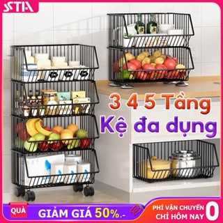 STA Kệ Giỏ Lưới  đựng rau củ đồ ăn nhẹ Kệ Bếp Đa Năng Xe đẩy 3/4/5 tầng kệ xe đẩy thép có bánh xe