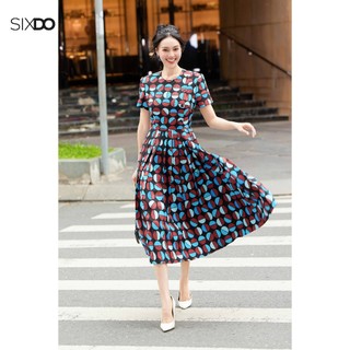 Đầm thô xòe cộc tay họa tiết SIXDO