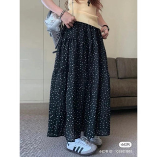 [HÀNG SẴN] Chân váy midi voan lụa hoạ tiết chấm bi đen siu xinh