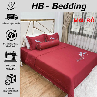 Bộ Chăn Ga Gối 5 Món Phi Lụa Thêu Lông Vũ , mềm mát , dày dặn đủ mọi kích thước