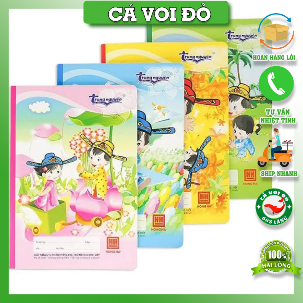 combo 5 quyển Vở 4 ô ly Hồng Hà / vở chống lóa Trạng Nguyên 48 trang - vở chính hãng hàng loại 1 - m