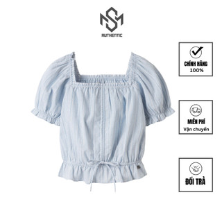 Áo thun kiểu thắt nơ eo whoau authentic dobby shiring blouse, áo sơ mi kiểu who.a.u chính hãng hàn quốc whyae2556f