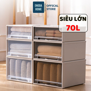  Hộp Ngăn Kéo  ENODA HOME Hộp Đựng Quần Áo 70L Siêu Lớn Có Khóa Mặt Trước Nhựa Dày Dặn Q006 