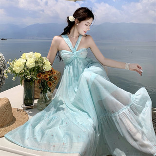 Váy maxi yếm hoa nhí tơ óng ánh