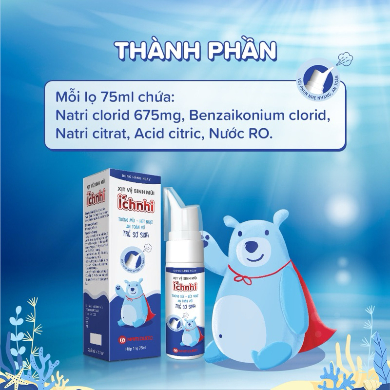 Xịt vệ sinh mũi Ích Nhi giúp làm sạch mũi, phòng ngừa sổ mũi ngạt mũi và viêm xoang an toàn cho trẻ sơ sinh và trẻ nhỏ