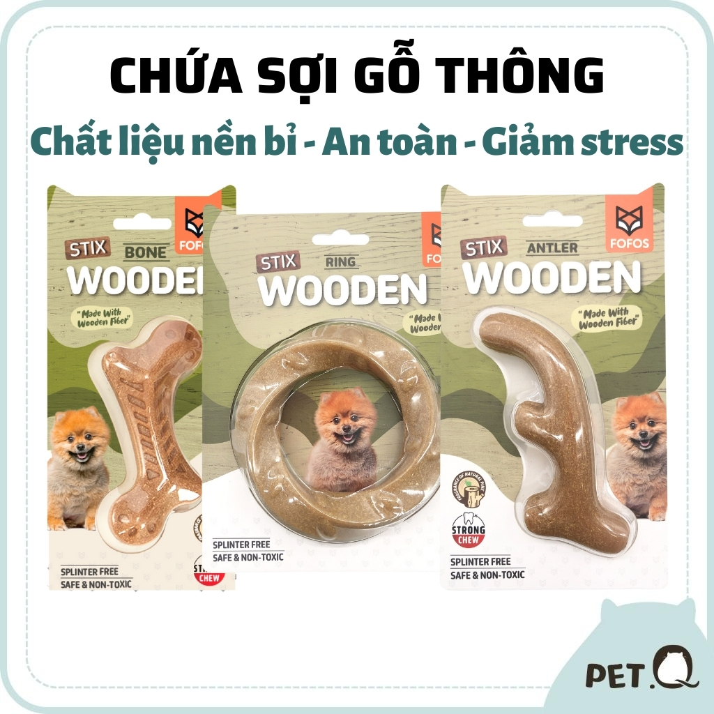 Đồ chơi cho chó FOFOS, Đồ chơi nhai gặm hình sừng hươu, Chứa sợi gỗ thông, Tốt cho răng nướu, Chất liệu bền đẹp, an toàn