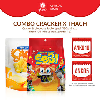 Bánh cracker chocolate sobi & thạch sữa chua sachu, combo 1 túi x 320g & 1 túi 320g