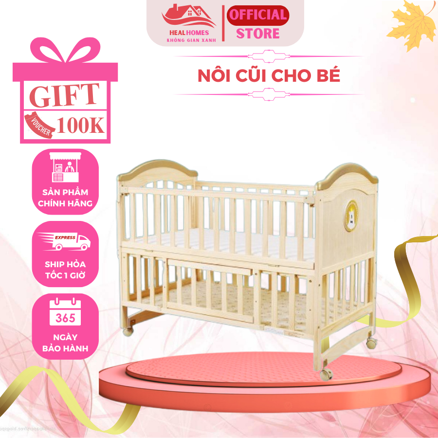 Cũi cho bé HealHomes, Nôi cũi 2 tầng cho em bé đa năng 6 chế độ tiện lợi cho mẹ&bé - Bảo hành 24 tháng