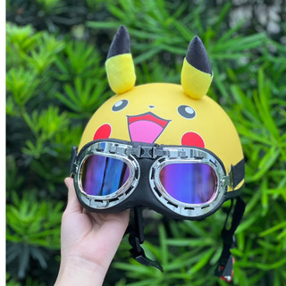 Mũ bảo hiểm Pikachu nửa đầu kèm kính siêu cute, siêu Xinh