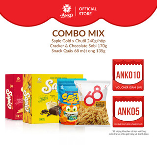 Combo Bánh Socola Sapie Vị Gold, Chuối & Bánh Cracker & Chocolate Sobi & Snack Quẩy Mật Ong
