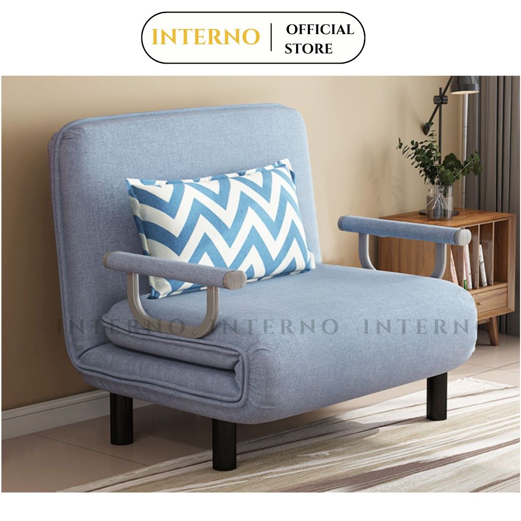 Sofa Giường INTERNO Giường Gấp Gọn Thành Ghế Sofa Gập Ngả 180 Độ Chất Liệu Khung Sắt Bọc Nệm Cứng 3 Màu Nâu, Xám, Xanh | BigBuy360 - bigbuy360.vn