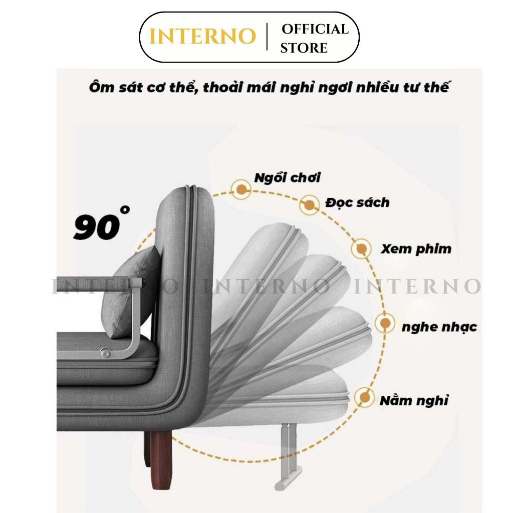 Sofa Giường INTERNO Giường Gấp Gọn Thành Ghế Sofa Gập Ngả 180 Độ Chất Liệu Khung Sắt Bọc Nệm Cứng 3 Màu Nâu, Xám, Xanh | BigBuy360 - bigbuy360.vn